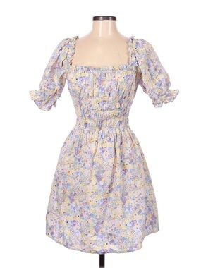 Levi's Lavender Floral Smocked Puff-Sleeve Mini Dress
